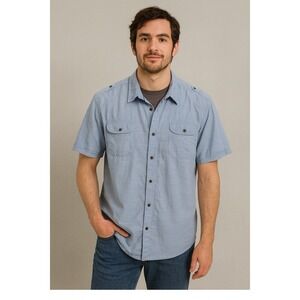 Black Jack Mens Shirt Blue XL Slim Fit Button Up Short Sleeve Pockets Casual
